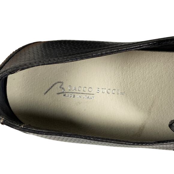 Bacco Bucci Made in Italy Black Perforated Leather Loafers Men's Size 10 - Picture 9 of 13